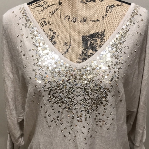 Sold {WHBM} Sequin Cashmere V Front & Back Sweater - Picture 6 of 9